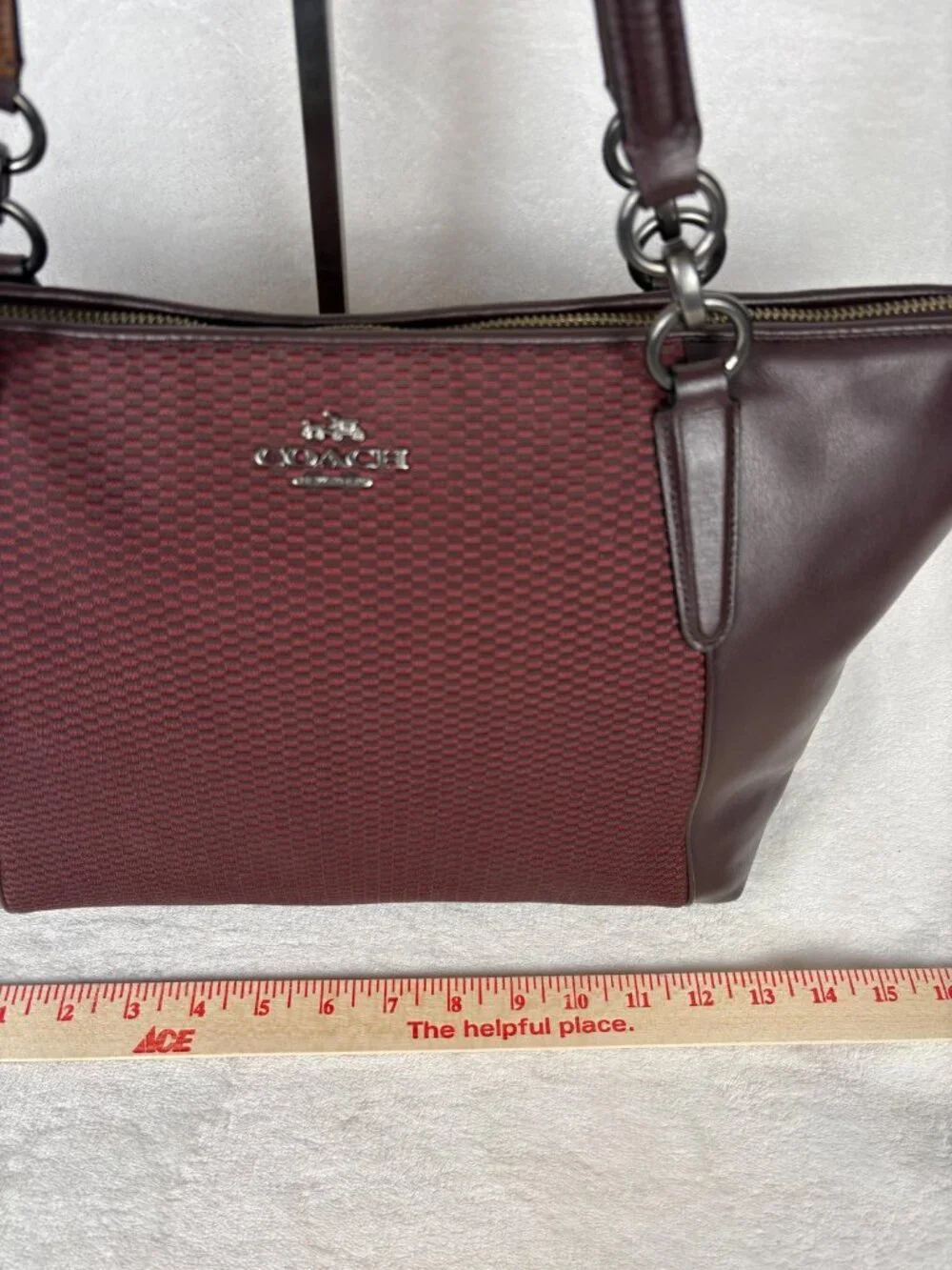 Coach Legacy Exploded Jacquard Ava Tote in Oxblood Colorway